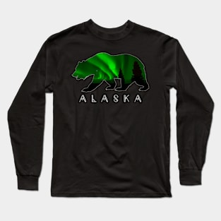 Alaskan Bear With Green Aurora Borealis Trees Long Sleeve T-Shirt